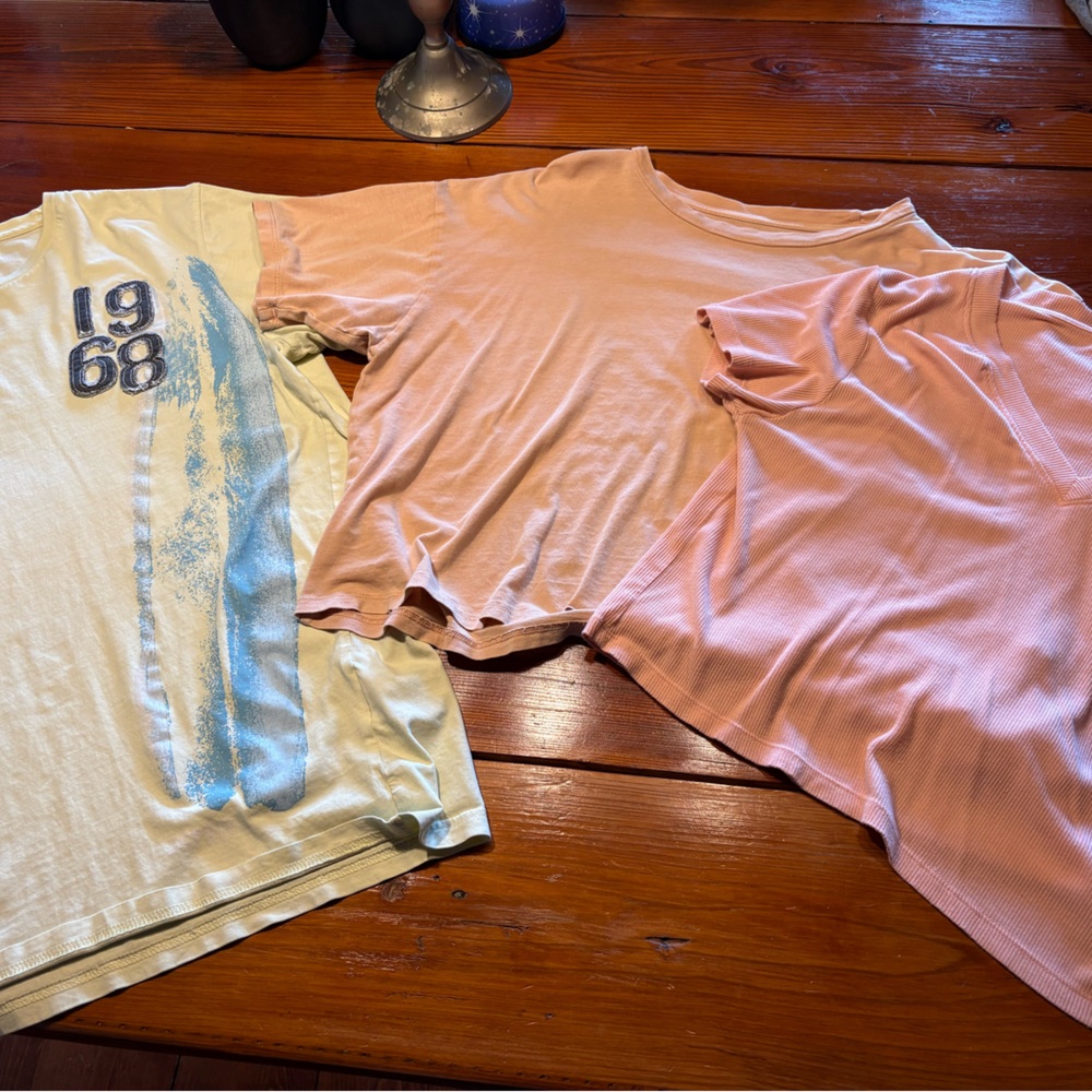 3 Tees; 1 American Eagle Outfitters Short Sleeve Tees - Yellow, Peach, Pink